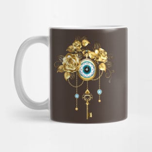 Steampunk Clock with Gold Roses Mug